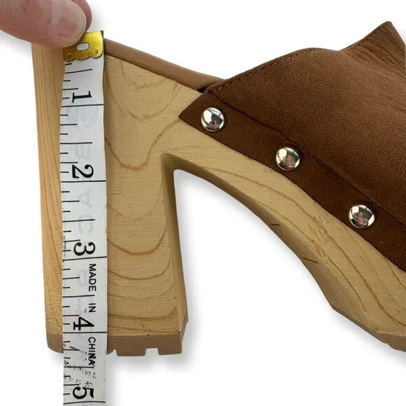 Sun + Stone Taanya Platform Clog Mules Studded in Brown Micro Suede Size 11 - Picture 9 of 11